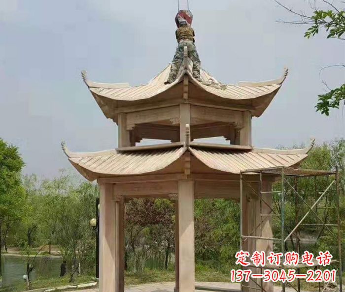 哈尔滨晚霞红双层凉亭石雕 (2)