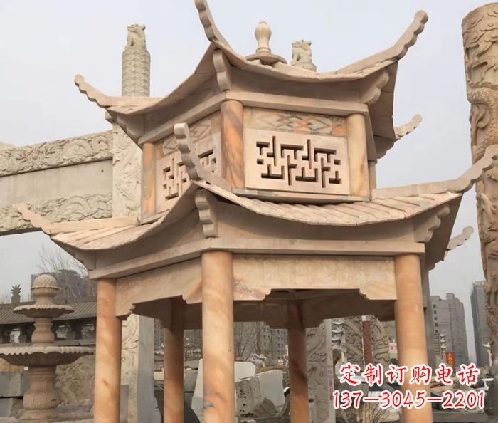 哈尔滨晚霞红双层石雕凉亭