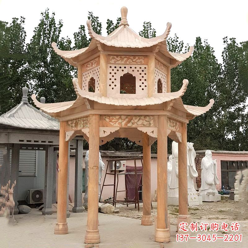 哈尔滨晚霞红双层石凉亭