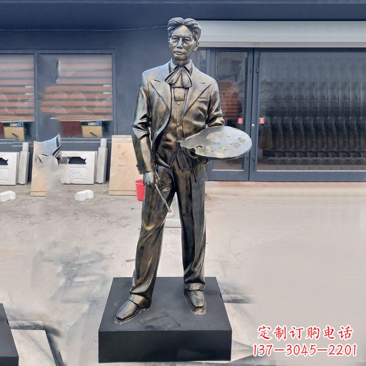 哈尔滨现代画家徐悲鸿雕塑-玻璃钢仿铜名人雕像