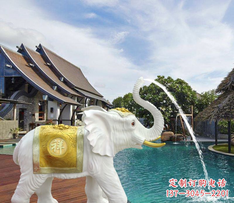哈尔滨祥瑞汉白玉喷泉喷水大象