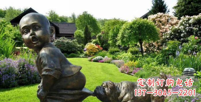 哈尔滨小狗叼小孩裤子童趣铜雕
