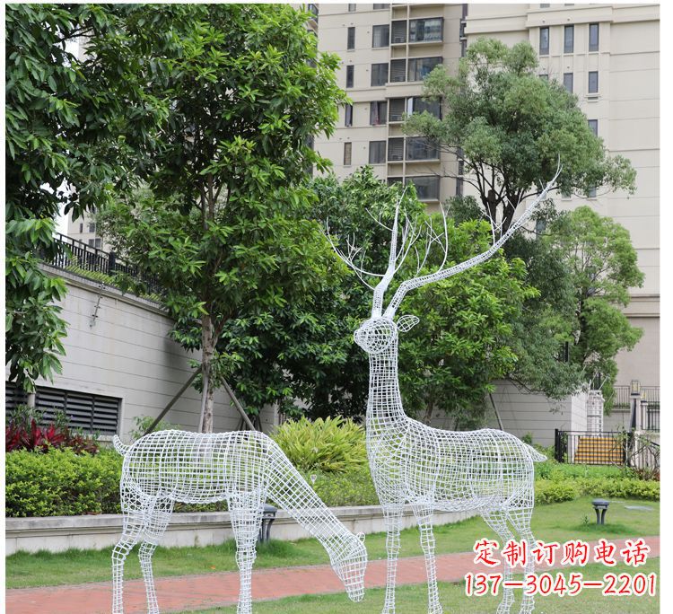 哈尔滨小区不锈钢镂空梅花鹿鹿雕塑