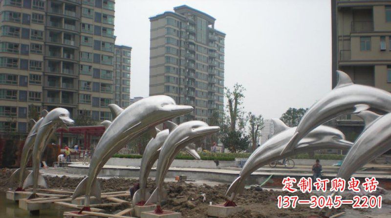 哈尔滨小区不锈钢跳跃海豚雕塑