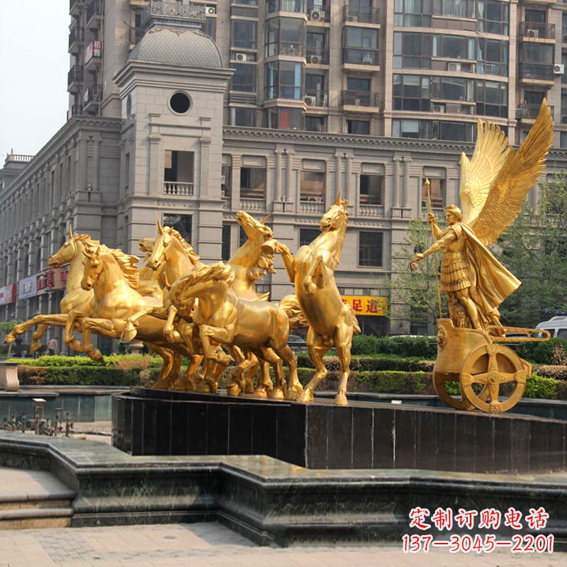 哈尔滨小区大门阿波罗战车鎏金景观铜雕