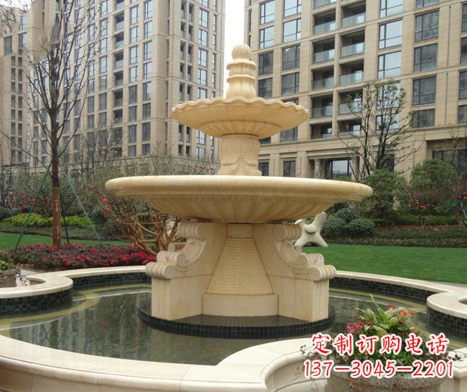 哈尔滨小区景观晚霞红多层喷泉石雕 (3)