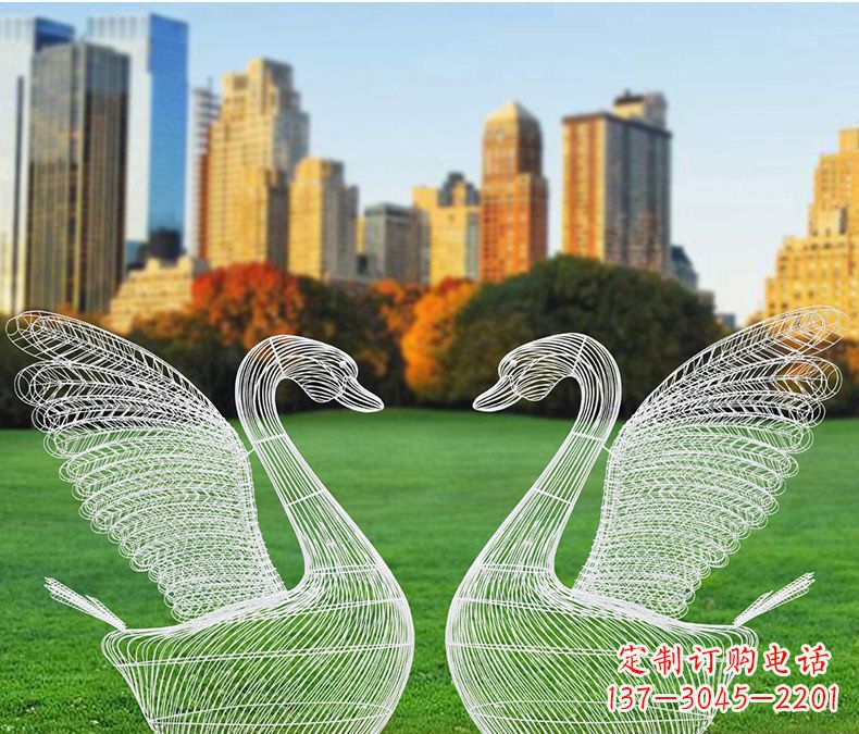 哈尔滨小区天鹅镂空不锈钢雕塑
