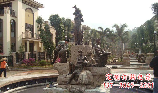 哈尔滨小区西方美女喷泉人物铜雕