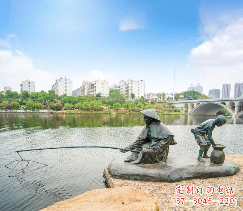 哈尔滨渔翁钓鱼公园景观铜雕
