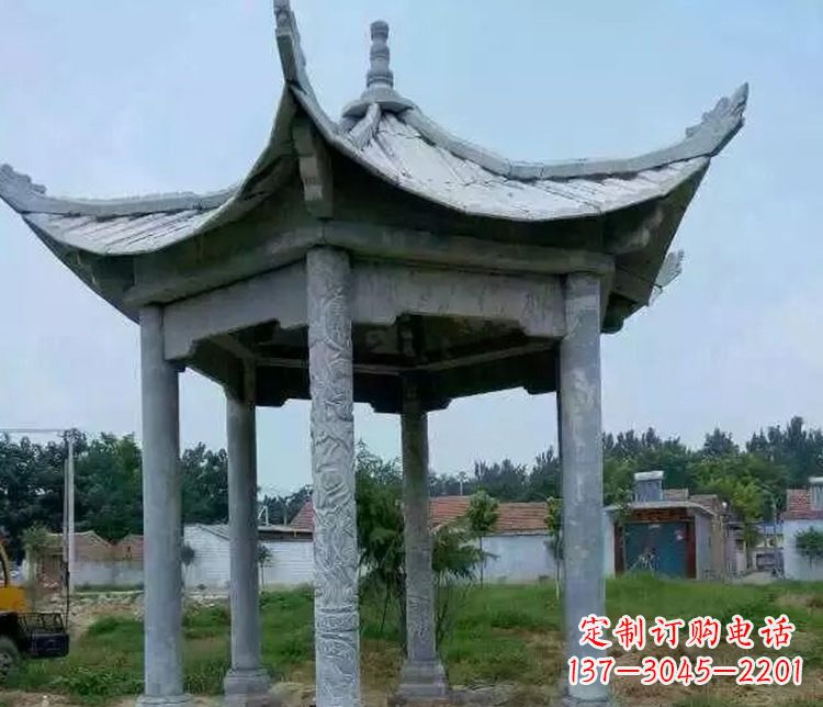 哈尔滨园林仿古六角凉亭景观石雕