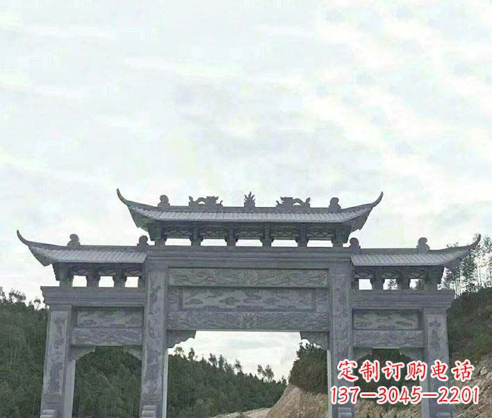 哈尔滨园林仿古三门石牌坊景观石雕