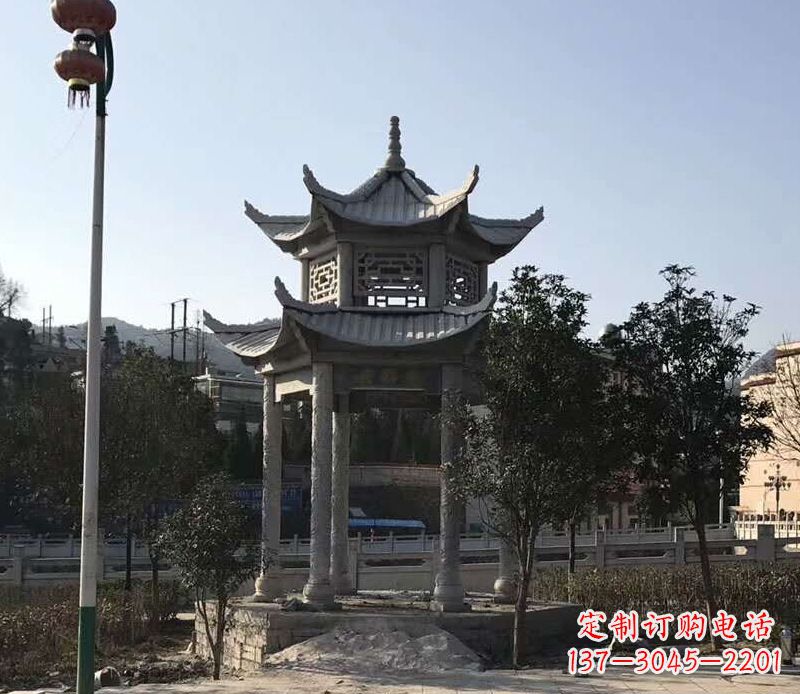 哈尔滨园林仿古双层石凉亭景观石雕 (4)
