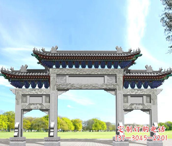 哈尔滨园林景观仿古三门石牌坊