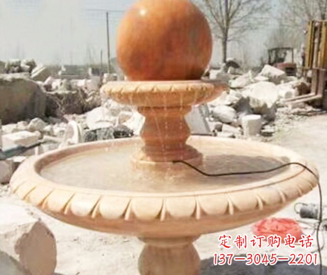 哈尔滨园林景观晚霞红风水球喷泉石雕 (3)