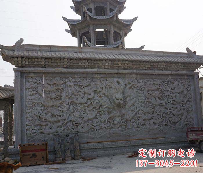 哈尔滨园林九龙壁石雕影壁