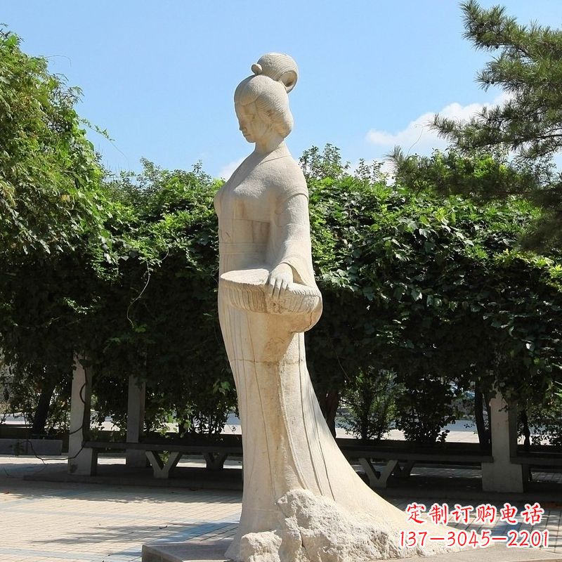 哈尔滨园林历史人物著名美女秦罗敷砂岩石雕塑像