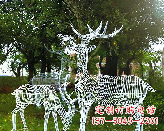 哈尔滨园林镂空梅花鹿不锈钢景观雕塑