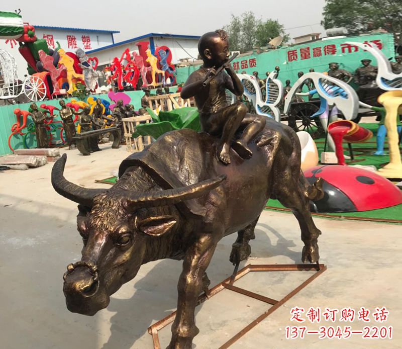 哈尔滨园林牧童骑牛铜雕塑