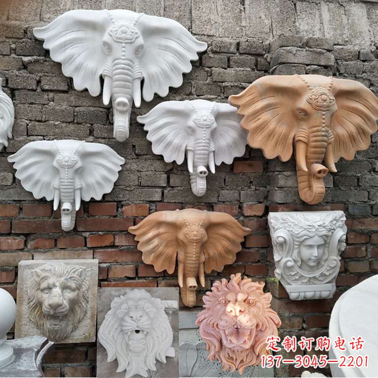 哈尔滨园林喷水壁挂大象头部雕塑