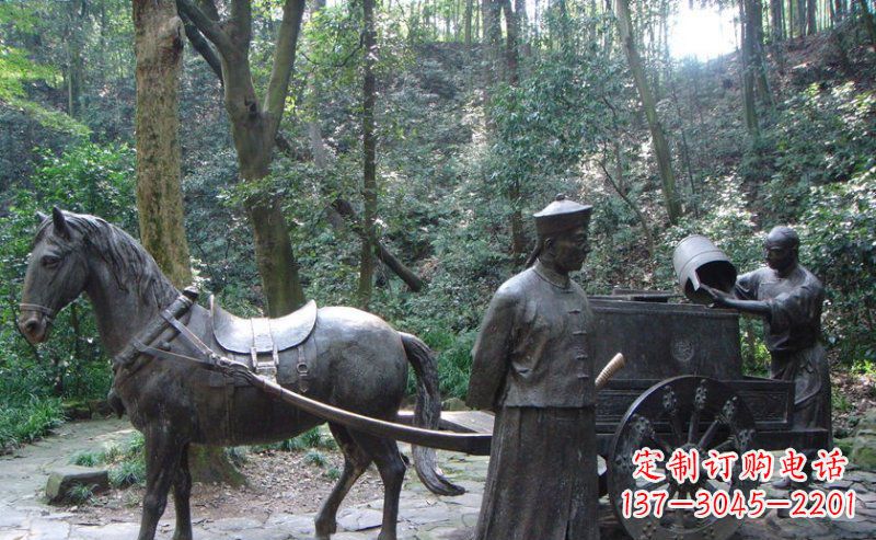 哈尔滨园林清朝士兵和马车小品铜雕