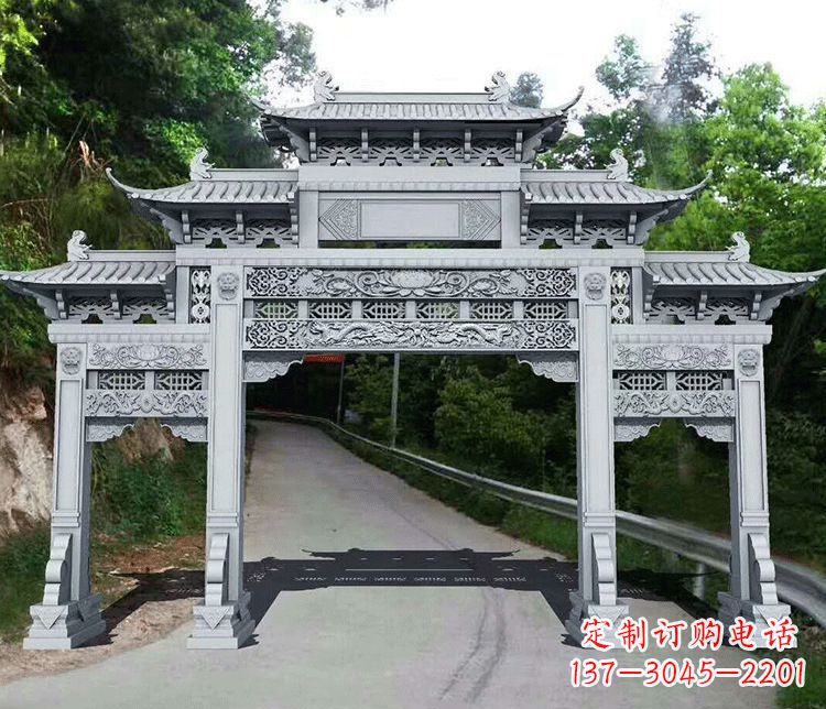 哈尔滨园林三门石牌坊景观石雕