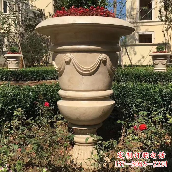 哈尔滨园林砂岩石雕花盆