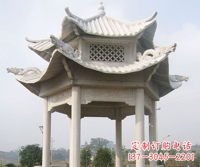 哈尔滨园林双层镂空石凉亭景观石雕