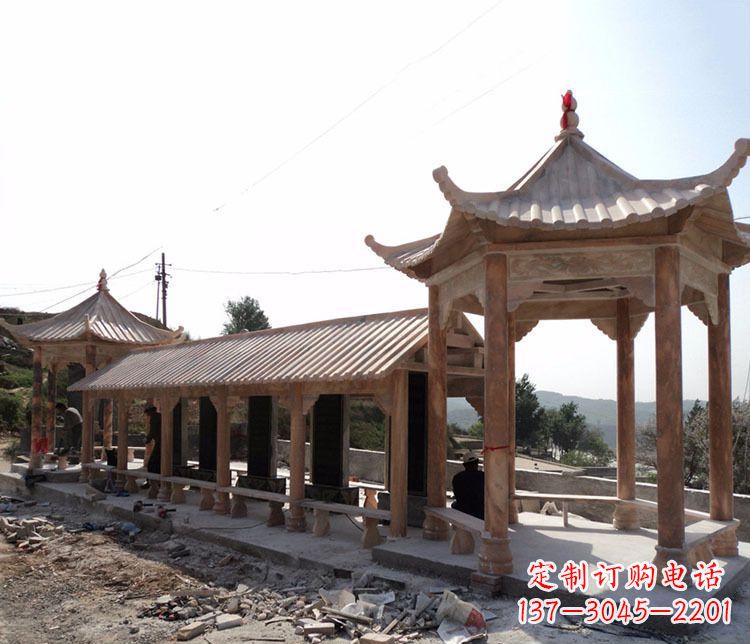 哈尔滨园林晚霞红长廊凉亭景观石雕