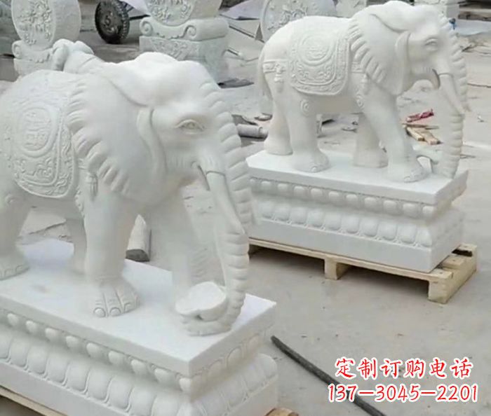 哈尔滨招财动物汉白玉大象石雕 (2)