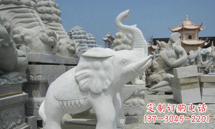 哈尔滨招财动物汉白玉长鼻小象石雕