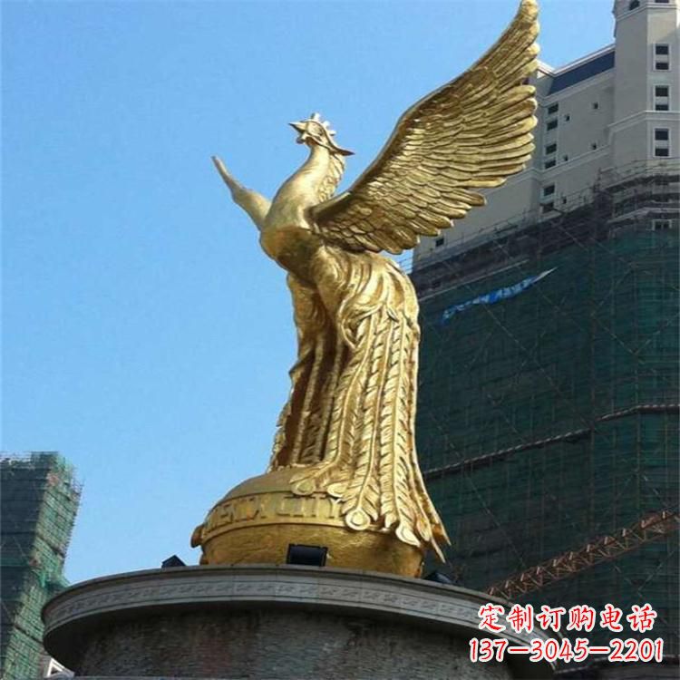 哈尔滨铸铜鎏金凤凰景观雕塑-城市园林