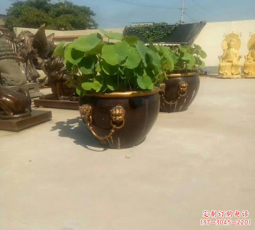 哈尔滨铸铜狮子头水缸雕塑