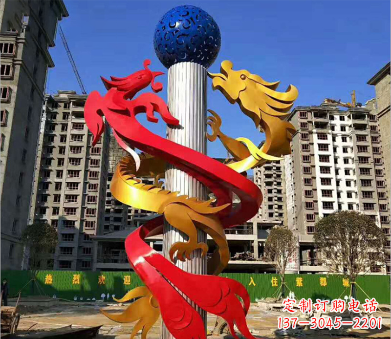哈尔滨小区龙柱景观不锈钢